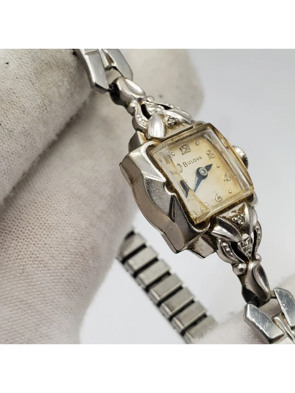 VTG Bulova Ladies Watch 10K White Rolled Gold Plate 15mm For Parts Or Repair